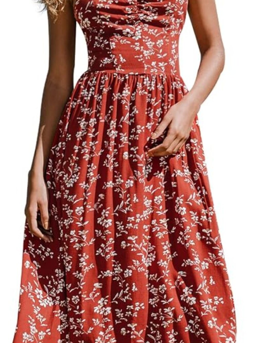 CUPSHE Summer Dress for Women Sun Dress Floral Ruched Lace Up Backless (M)